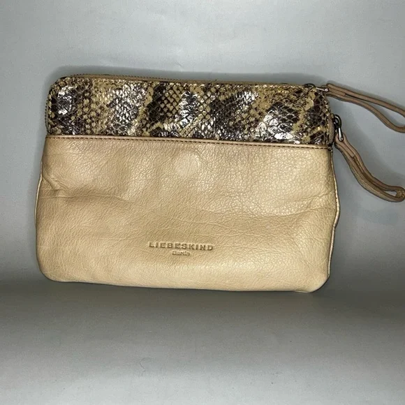Pre loved Liebeskind Beige and Snake Print crossbody clutch