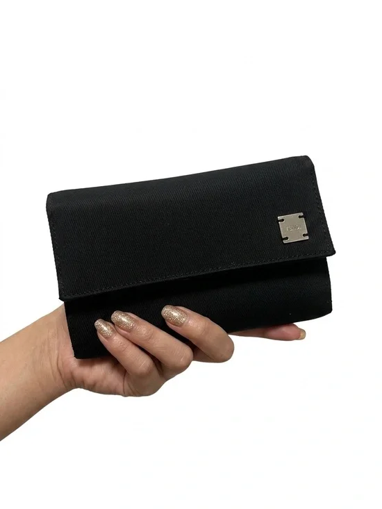 Fendi Black Trifold Long Wallet Canvas Vintage