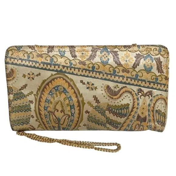 Vintage Morris Moskowitz Clutch Shoulder Bag Printed Leather Paisley Design MM
