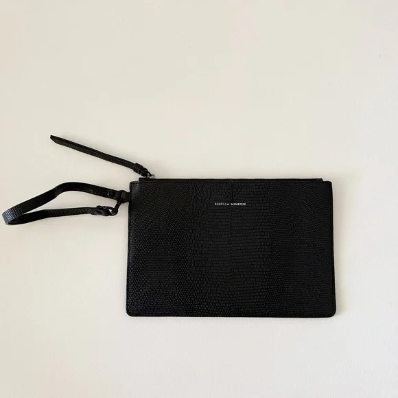 Rebecca Minkoff Wristlet Textured Leather Casual Classic Chic Minimal Black