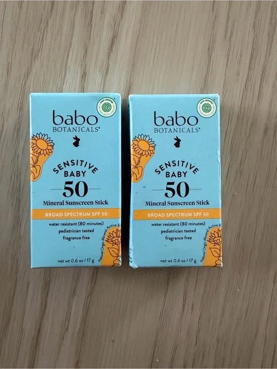 2 count BABO Botanicals Sensitive Baby Mineral Sunscreen Stick SPF 50-70%