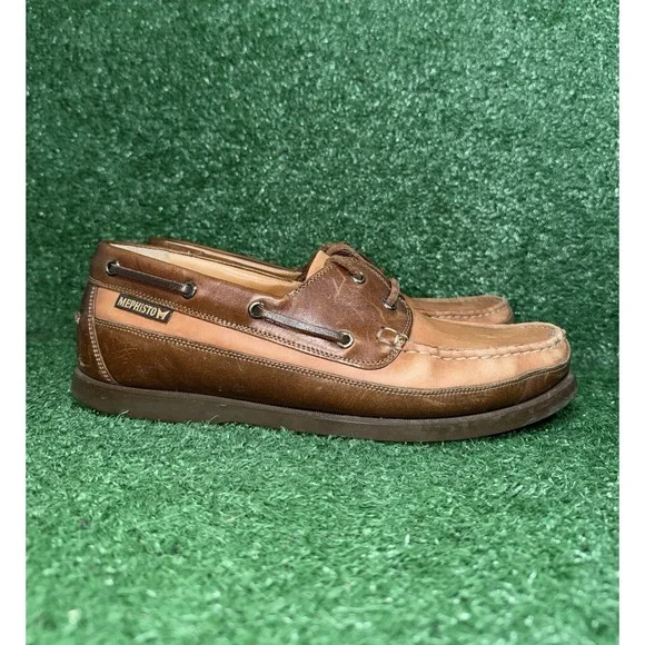 MEPHISTO Men Size 9.5 Brown Leather‎ Hurrikan Boat Shoes Slip On Luxury Sneakers