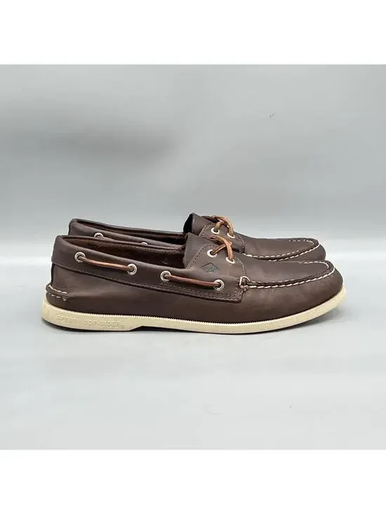 Sperry Shoes Mens 10 Brown Leather Top Sider 2 Eye Boat Moc Toe Casual Comfort