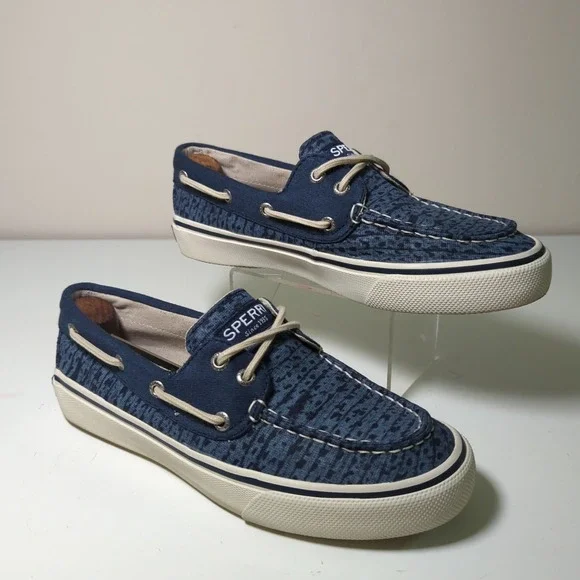 Sperry Top-Sider Bahama Boat Shoes Indigo Blue Koi Canvas 2 Eye Apron Toe Mens 7