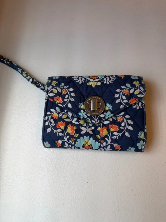 Vera Bradley Navy Floral Quilted Wristlet with Turn-Lock