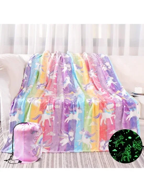Glow in the Dark Unicorn Blanket for Girls, Soft Cozy Gift for Ages 3-10, 50