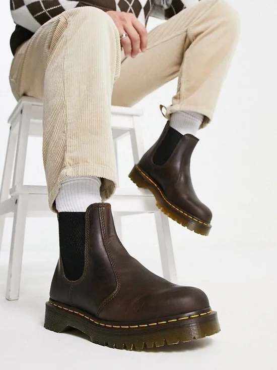 Dr. Martens 2976 Bex Crazy Horse Platform Chelsea Boots Size 7 Brown Leather