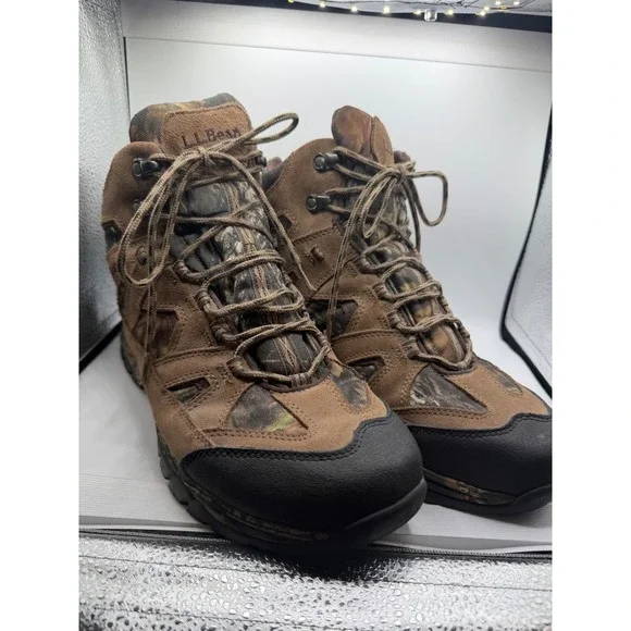 LL Bean Mens Hiking Boots Brown Camo Waterproof Dri-Lex 11.5 Wide 0GJC5