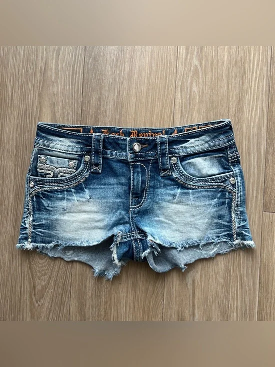 Rock and Revival blue denim shorts with silver studs Size 25 #denim #summer