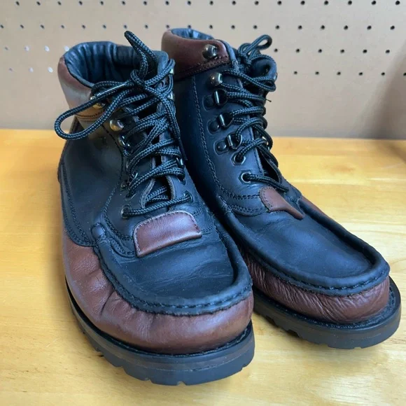 Frye Black and Brown Leather Trekking‎ Lace-Up Boots