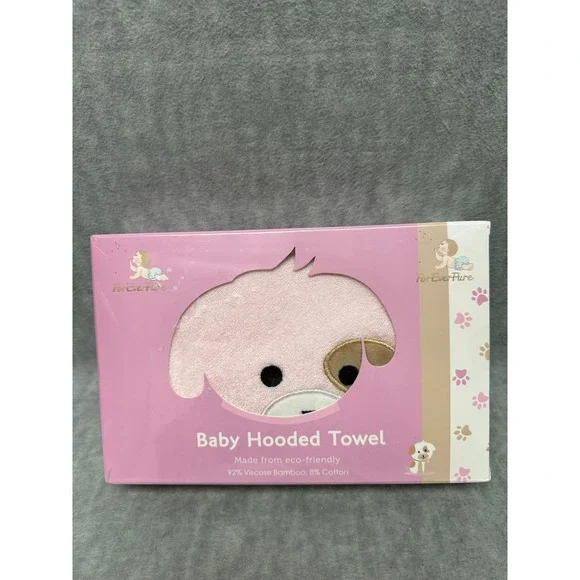 ForEverPure‎ Baby Hooded Towel Infant 35x35 Pink New Bamboo Cotton Puppy Dog