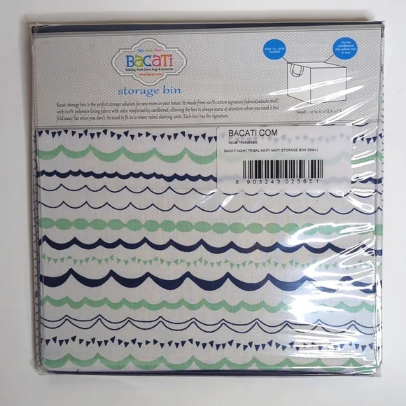 Bacati Storage Bin Box 10x10x10 Noah Tribal Mint Navy Blue Green