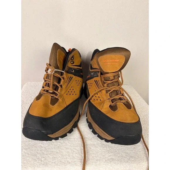 Skechers Men's Waterproof Hiking Boots Tan Black Lace Up‎ Size 13