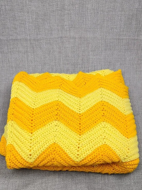Crochet Orange & Yellow Oversized Heavy Throw Blanket.