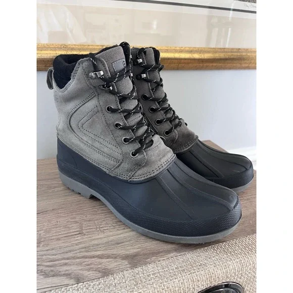 Magellan Boots Duck Boot Mens 9D Lace-Up Gray Suede Leather Black Rubber M1