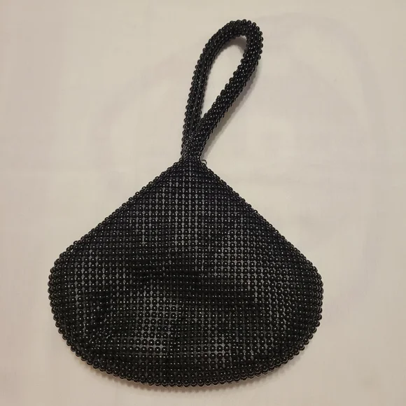 Jessica McClintok Black Beaded Wristlet Clutch