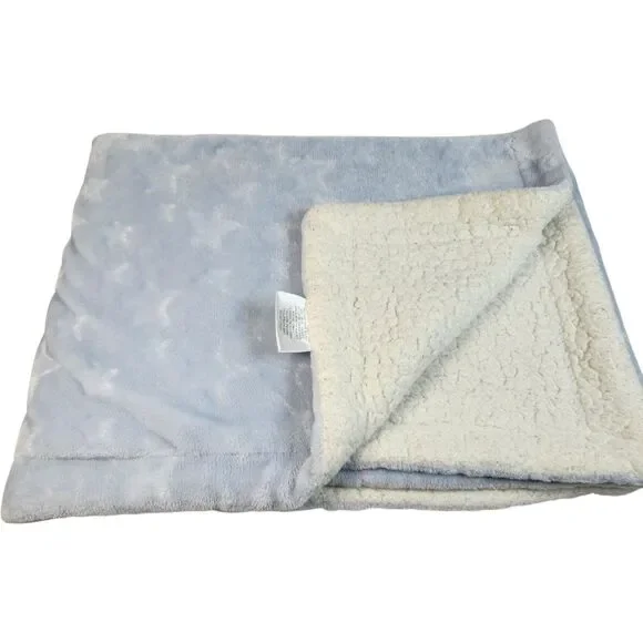 Mon Lapin Baby‎ Blanket Mink Plush Sherpa Blue Embossed Stars