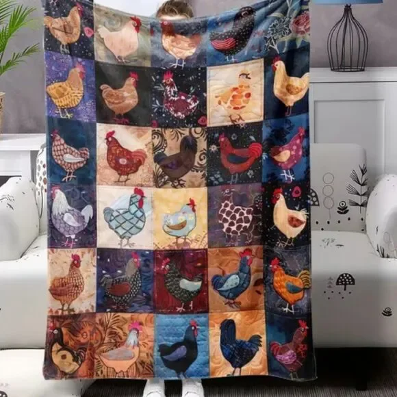 Chicken Velour Blanket Soft Warm Farmhouse Throw with Chicken 