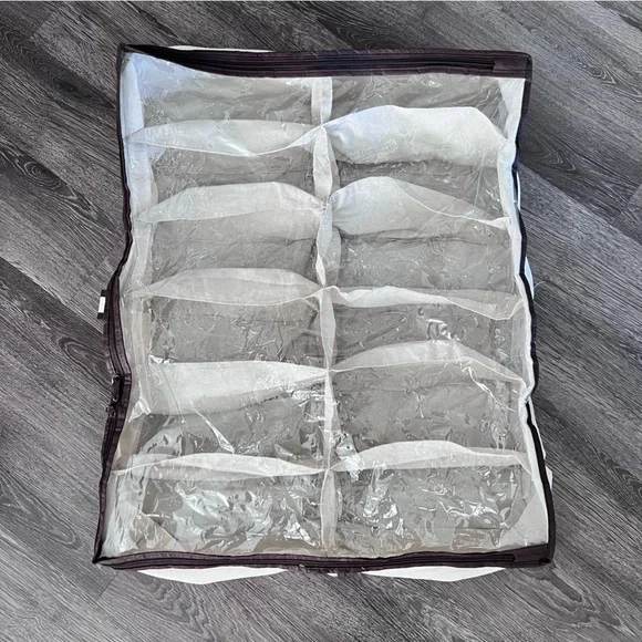 AMAZON 12 Shoe Storage Bag Grid Organizer Under the Bed Closet Holder Clear Tan