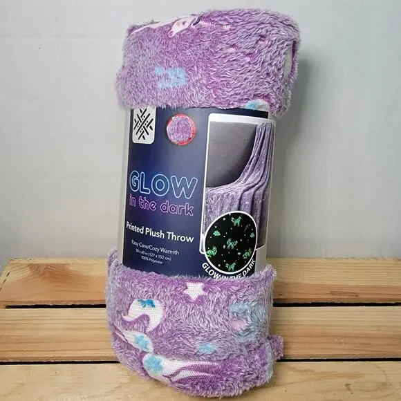Purple Glow-In-The-Dark Printed Plush Throw 