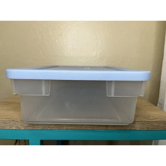 Vintage Rubbermaid 0286 Storage Box Blue Clear Container Plastic Snap 4.5 Qt