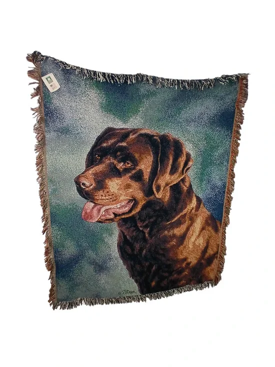 The Manual Woodworkers & Weavers VTG Chocolate Lab Tapestry Jacquard Blanket NWT