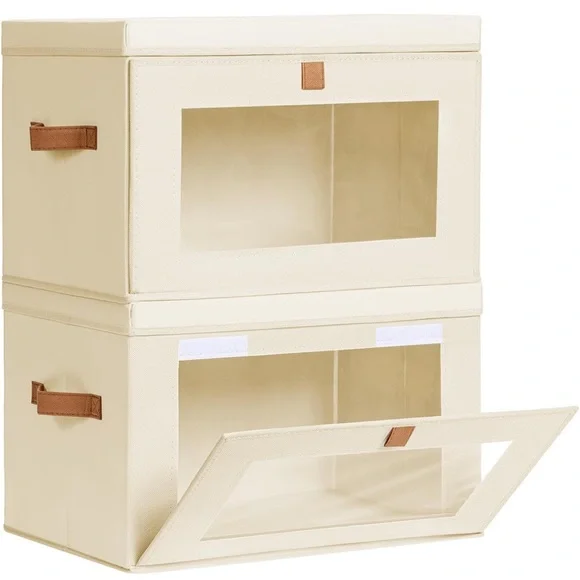 Large closet storage organizer with handles and window collapsible boxes