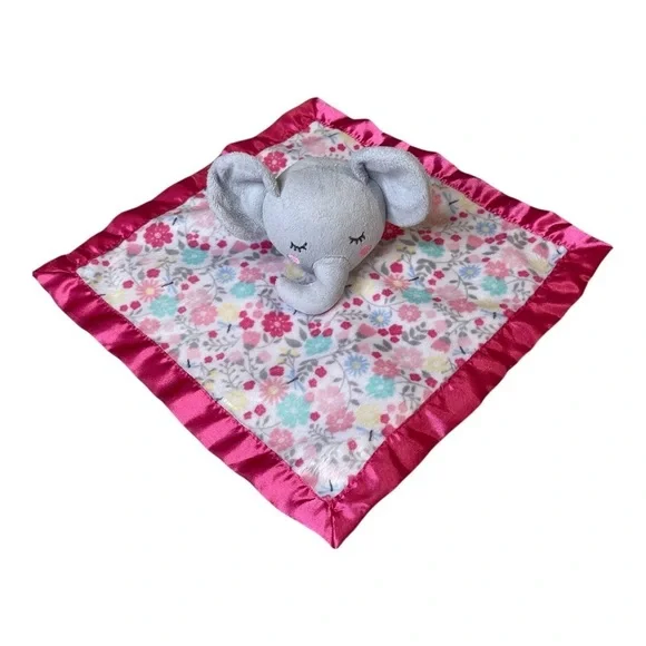 Parent Choice Elephant Plush Pink Satin Trim Baby Girl Lovey Security Blanket