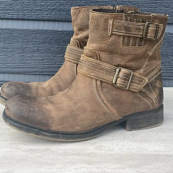 Bed Stu Men's Distressed Brown Leather Harness Ankle Boots Size‎ 12 Biker