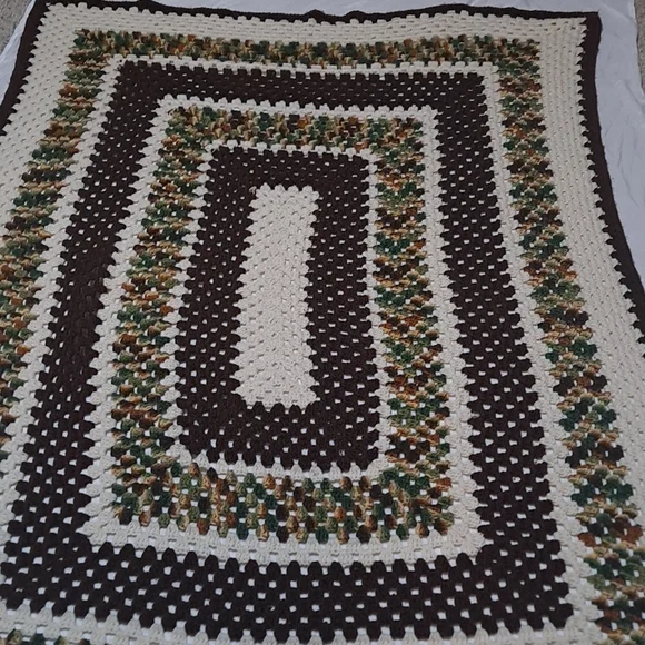 Camo Country Open Crochet Handmade Afghan Approximately Twin Size