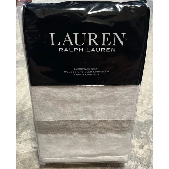 New‎ Lauren Ralph Lauren Carolyne European Sham Off White Gray Linen