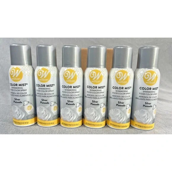 6 WILTON 1.5 Silver ‎ COLOR MIST FOOD SPARY Baking HOLIDAY WEDDING CAKES cupcake