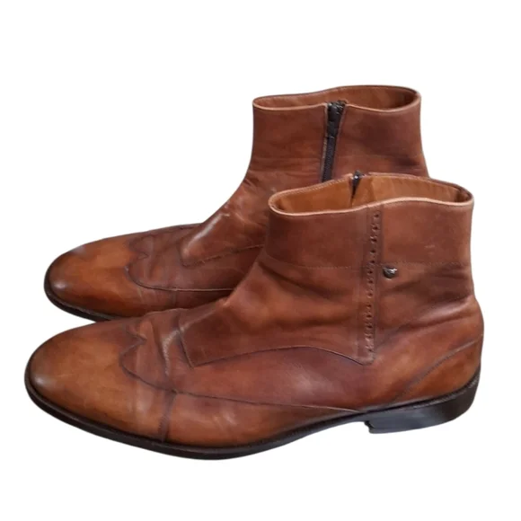 Jag Club Men's Brown Leather Hand Made Traditional Brogue Ankle Boots Size 48