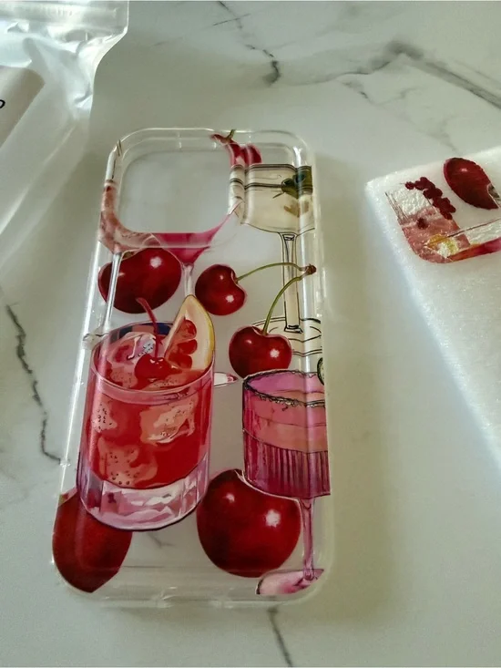 Cherry Cocktail Clear Phone Case with Pink Drink Art