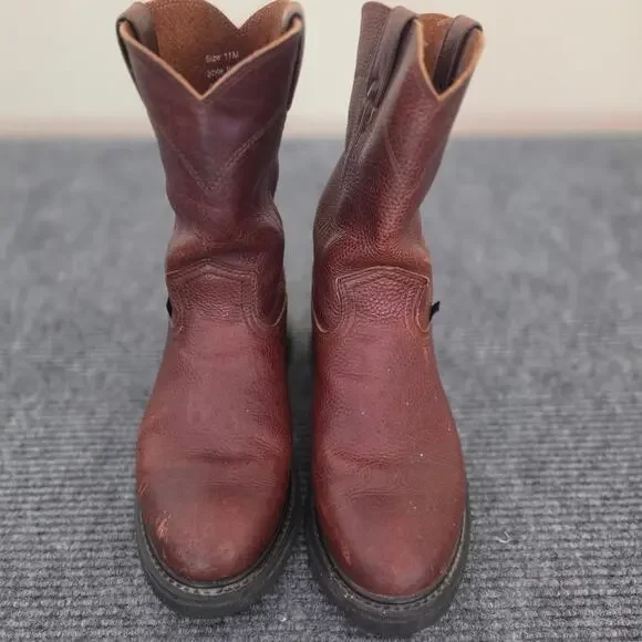 Justin Men's 11M Brown Leather Pull-On Work Boots Slip Resistant Soles