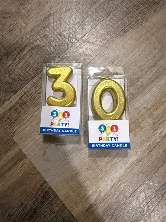 3 & 0 Gold Birthday Number Candles - Brand
