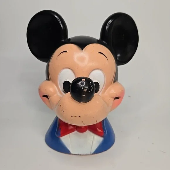 Vintage‎ 1971 Walt Disney Mickey Mouse Hard Plastic Coin Bank Without Stopper