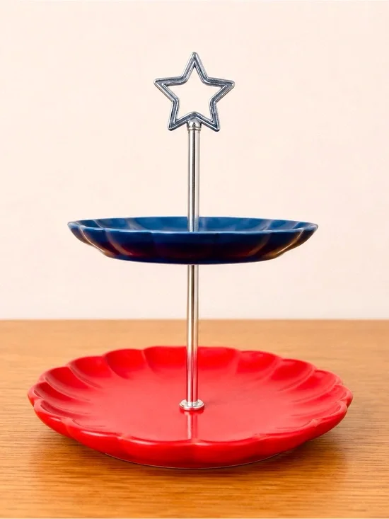 Target Bullseye Playground Summer Fourth of July Red & Blue Ceramic Tiered Tray