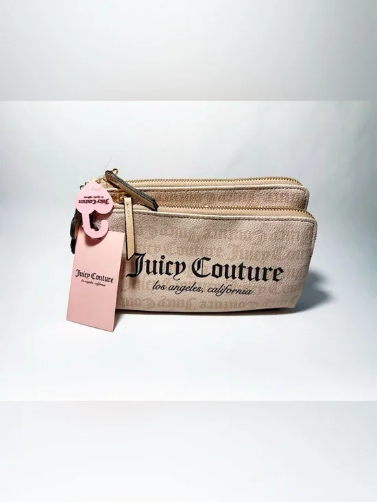 Juicy Couture Heritage Gothic Logo Double Zip Wallet Wristlet Pouch Clutch NWT