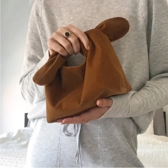 Merit‎ Beauty The Signature Bag Tie Knot Corduroy Make-Up Cosmetic Pouch Brown