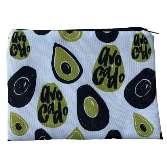Cosmetics Makeup Bag Pouch White with Avocado Pattern 8.25