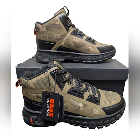 Bass Green and Black Camo Outdoor Peak Seamless Lace‎ Up Mid Top Hiker Boots 8