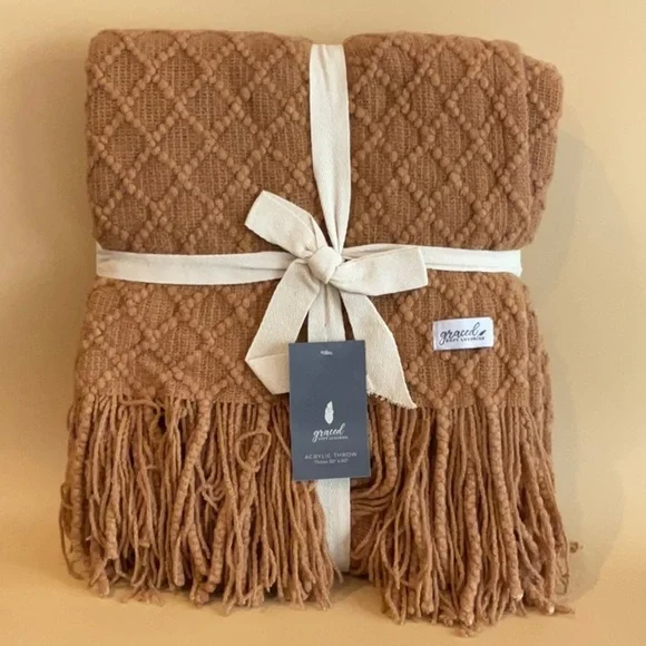 Throw blanket Graced soft luxuries Diamond acrylic Cashew fringe