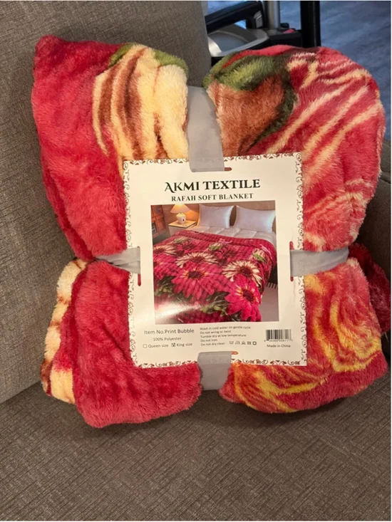 AKMI TEXTILE King Red Yellow Floral Soft Blanket