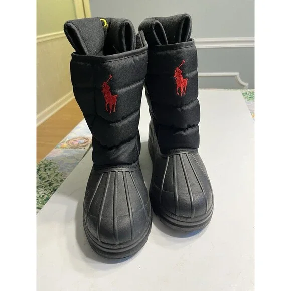 Ralph Lauren Polo Large Red Pony Logo Black Insulated Boots Men’s US Sz 7 EUR 40