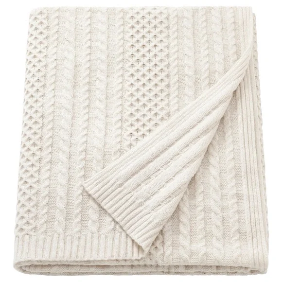 Off White Cable Knit Throw Blanket