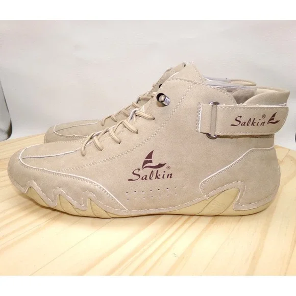 Salkin Minimalist Barefoot Boots Mens Beige Size 40 Ankle Height Leather Adj.