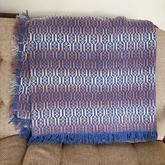 Vintage GIL TEX‎ Made in Pakistan Handwoven Blanket Purple Blue Geometric Throw