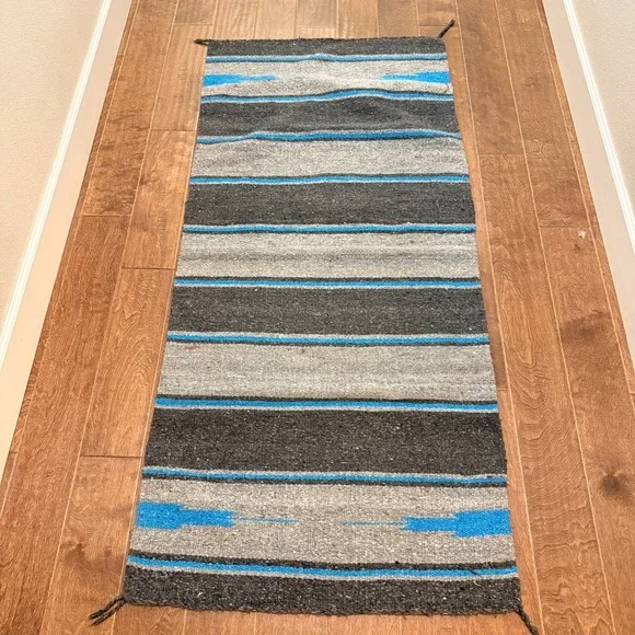 Vintage Mexican Saddle Blanket 60x28 Saltillo Serape Brown Tan Teal‎ Boho Rug