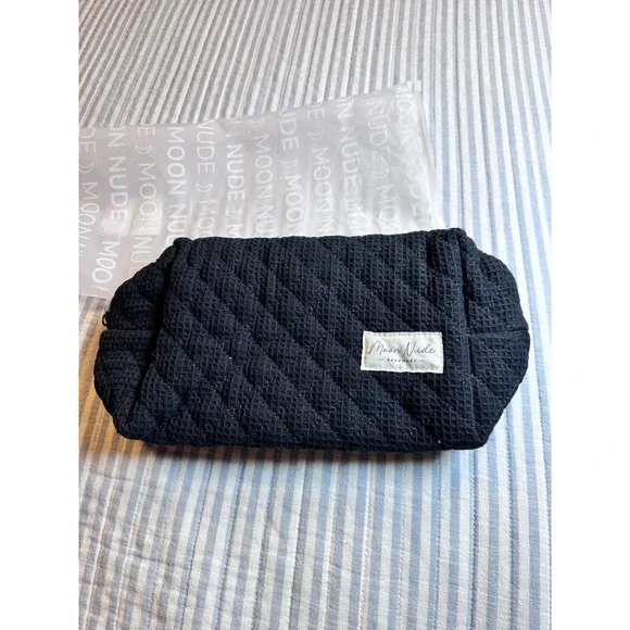 Moon Nude Handmade Licorice Large‎ Makeup Bag Quilted Black Cosmetic Zip Pouch